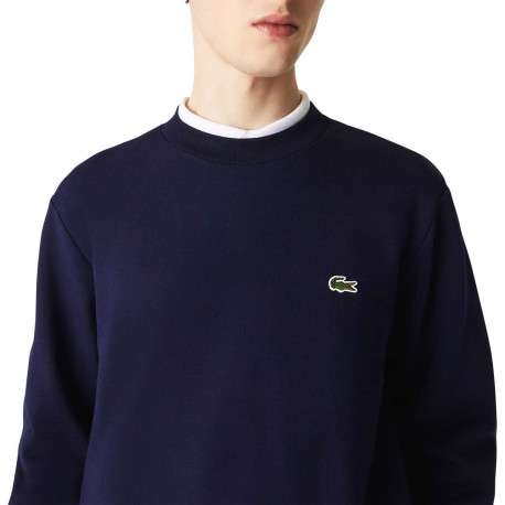 Sweat en coton mélangé marine uni coupe droite avec un col rond en bord côte - Image 11