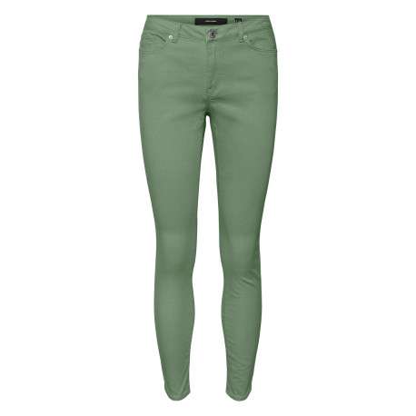 Pantalon en coton mélangé vert uni à coupe slim et ceinture boutonnée - Image 3