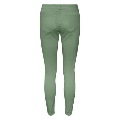 Pantalon en coton mélangé vert uni à coupe slim et ceinture boutonnée - Image 6