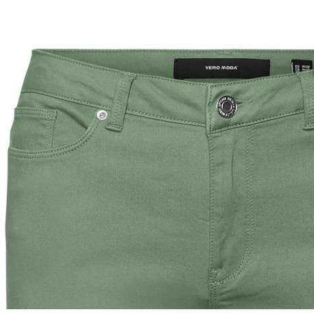 Pantalon en coton mélangé vert uni à coupe slim et ceinture boutonnée - Image 8