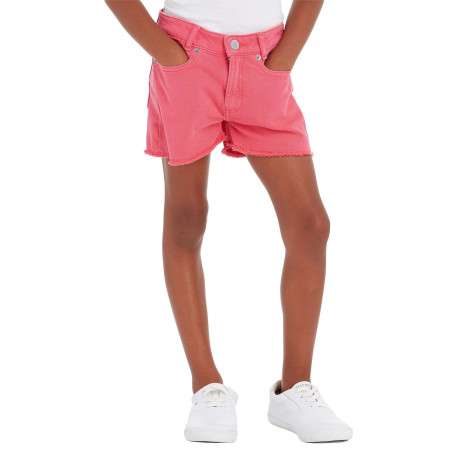 Short 5 Poches en coton fuchsia uni avec une coupe slim et logo à l'avant