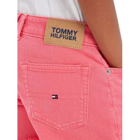 Short 5 Poches en coton fuchsia uni avec une coupe slim et logo à l'avant - Image 3