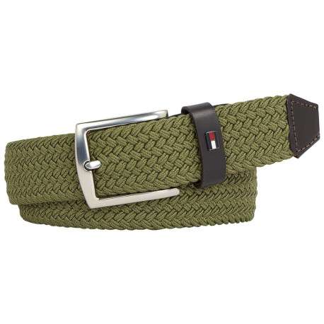 Ceinture kaki unie avec passant et extremité de la ceinture en simili cuir