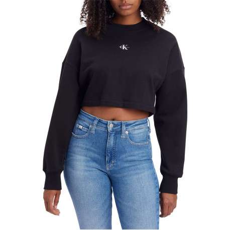 Sweat Crop Top en coton noir uni avec dos nu fermé par un lien
