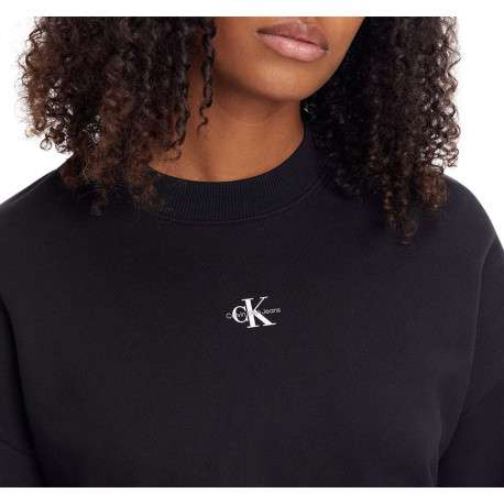 Sweat Crop Top en coton noir uni avec dos nu fermé par un lien - Image 2