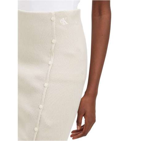 Jupe crayon en coton mélangé beige unie fendue sur le côté gauche - Image 3