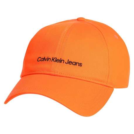 Casquette en coton biologique orange unie avec nom de la marque brodé en noir