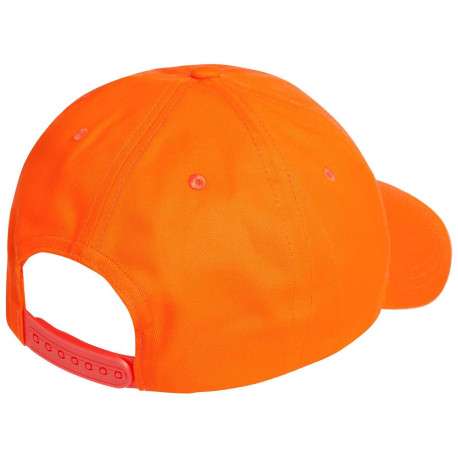 Casquette en coton biologique orange unie avec nom de la marque brodé en noir - Image 2