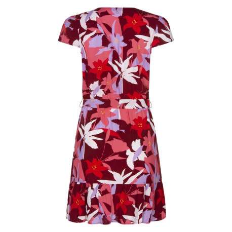 Robe courte multicolore fleurie avec une coupe droite et un col cache-coeur - Image 2