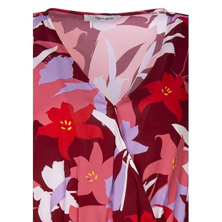 Robe courte multicolore fleurie avec une coupe droite et un col cache-coeur - Image 3