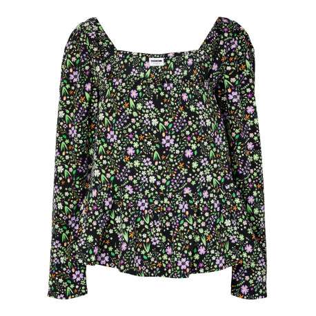 Blouse multicolore imprimé liberty à coupe droite col carré et à manches longues
