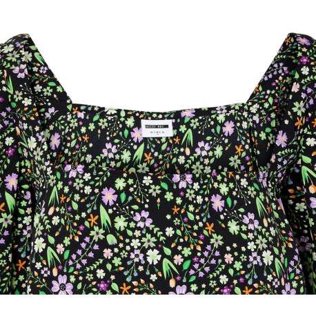 Blouse multicolore imprimé liberty à coupe droite col carré et à manches longues - Image 2