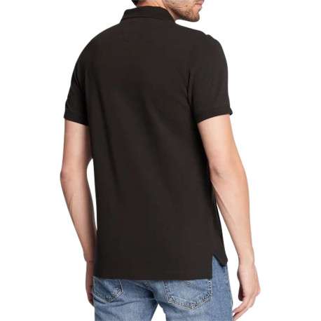 Polo en coton noir avec une fermeture boutonnée et logo iconique - Image 2