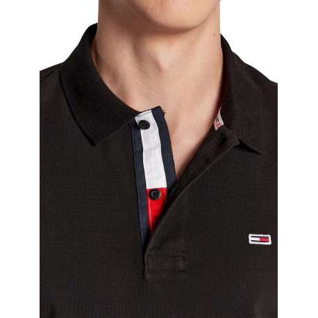 Polo en coton noir avec une fermeture boutonnée et logo iconique - Image 4