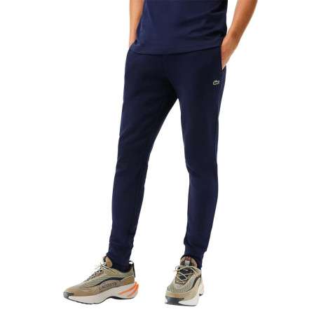 Pantalon de jogging marine en coton coupe slim avec logo brodé et liens de serrage à la taille - Image 9