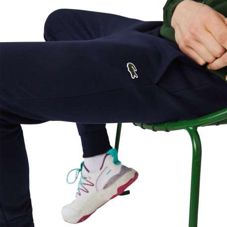 Pantalon de jogging marine en coton coupe slim avec logo brodé et liens de serrage à la taille - Image 11