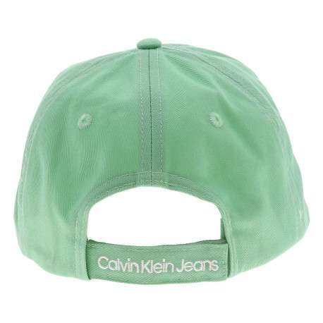 Casquette dad cap en coton verte unie avec nom de la marque brodé en blanc - Image 2