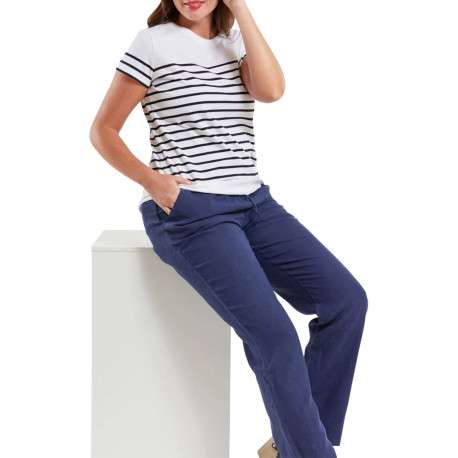 T-shirt en coton blanc coupe droite avec un col rond et rayures fines imprimées - Image 2