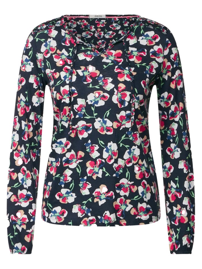 Blouse marine fleurie avec...