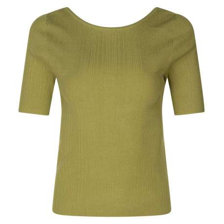 T-shirt tilleul côtelé avec une coupe près du corps col rond et manche 3/4