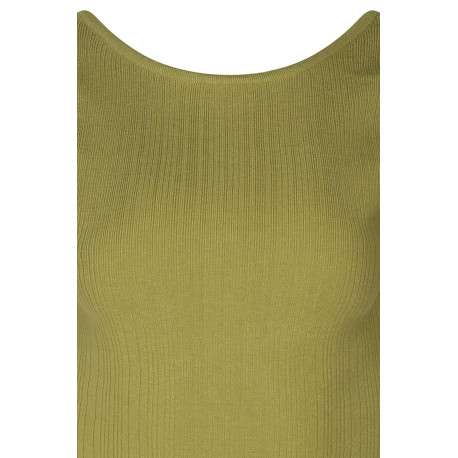 T-shirt tilleul côtelé avec une coupe près du corps col rond et manche 3/4 - Image 3