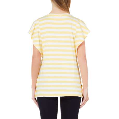 T-shirt jaune rayé coupe droite avec un col v et des manches courtes - Image 2