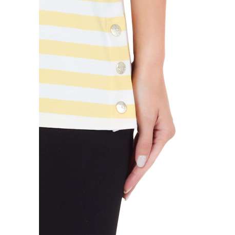 T-shirt jaune rayé coupe droite avec un col v et des manches courtes - Image 3