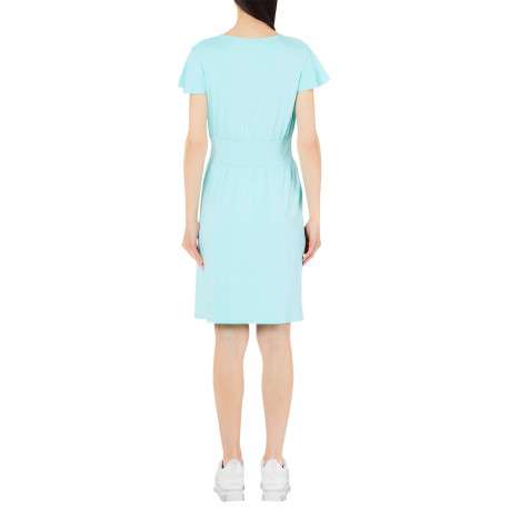 Robe courte vert d'eau unie coupe droite avec un col v et des manches courtes - Image 2