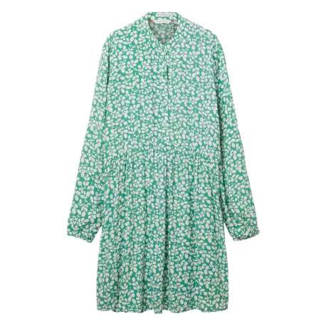 Robe courte verte fleurie coupe droite avec un col tunisien et 6 boutons