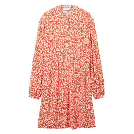 Robe courte rouge coupe droite avec un col tunisien et imprimé floral