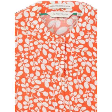 Robe courte rouge coupe droite avec un col tunisien et imprimé floral - Image 3