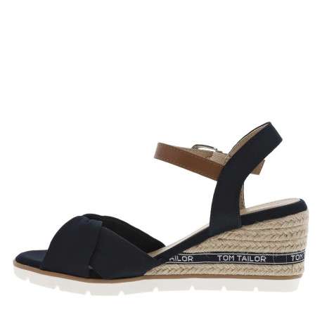 Nu-pieds en textile bleu marine à semelle cordée compensée et boucle à ardillon - Image 3