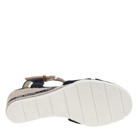 Nu-pieds en textile bleu marine à semelle cordée compensée et boucle à ardillon - Image 6