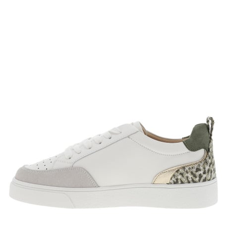 Baskets basses simili cuir uni à détails kaki et lacets plats blancs - Image 3
