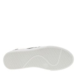Baskets basses simili cuir uni à détails kaki et lacets plats blancs