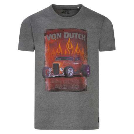 T-shirt en coton gris avec grosse impression à coupe droite et col rond