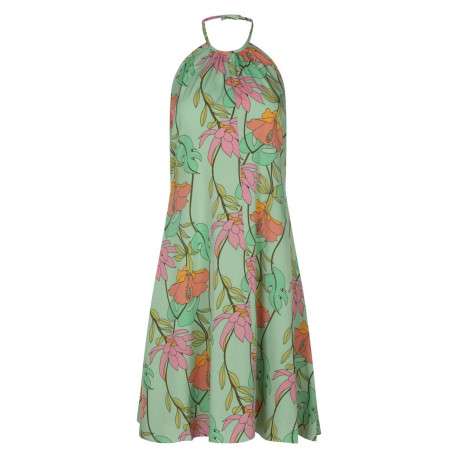 Robe courte sans manches vert d'eau fleurie à coupe ajustée et col rond