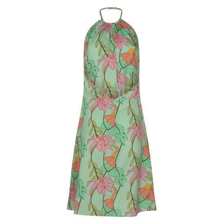 Robe courte sans manches vert d'eau fleurie à coupe ajustée et col rond - Image 2