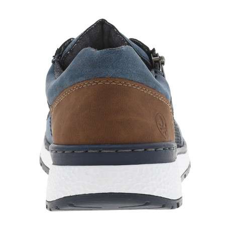Baskets basses en cuir marineavec lacets plats et zip sur le côté extérieur - Image 4