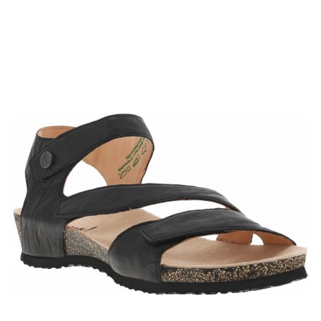 Nu-pieds en cuir aspect froissé noir à bandes auto-agrippantes, semi-compensées