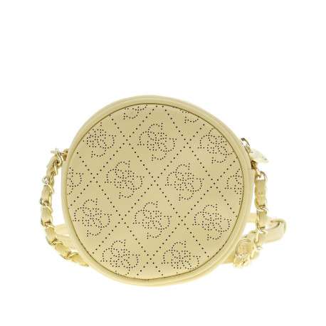 Mini sac à main jaune rond zippé et avec anse mi-chaîne dorée - Image 3