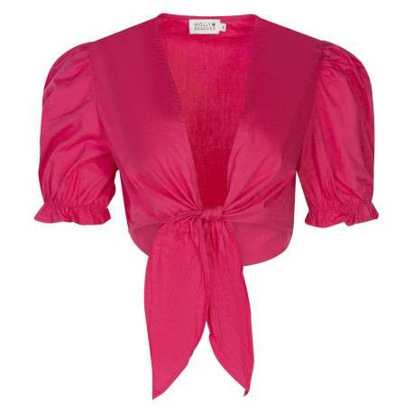 Boléro en coton framboise uni à nouer avec une coupe cropped et un col v