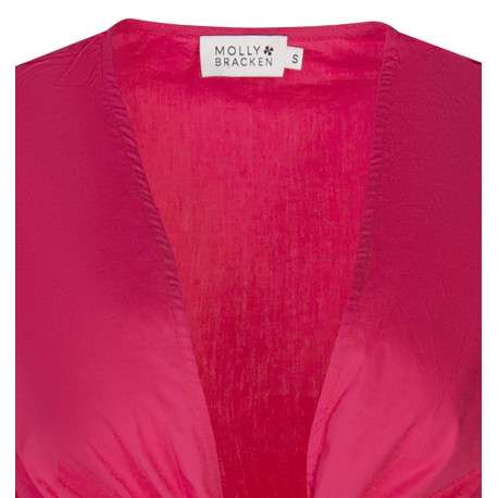 Boléro en coton framboise uni à nouer avec une coupe cropped et un col v - Image 3