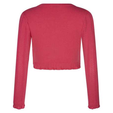 Cardigan boutonné framboise en maille ajourée à coupe cropped et col v - Image 2