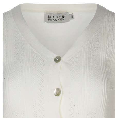 Cardigan boutonné écru en maille ajourée à coupe cropped et col v - Image 3