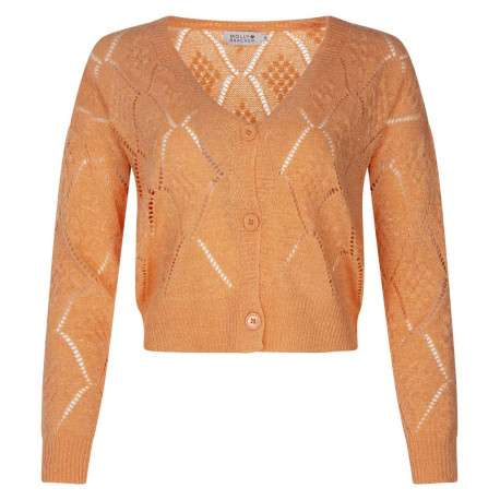 Cardigan pêche en maille ajourée à coupe droite col v et à manches longues