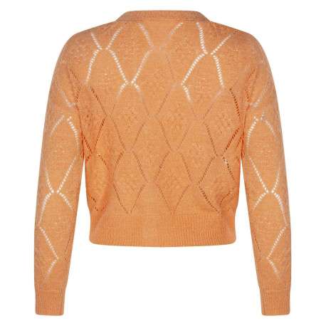 Cardigan pêche en maille ajourée à coupe droite col v et à manches longues - Image 2