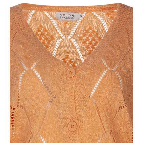 Cardigan pêche en maille ajourée à coupe droite col v et à manches longues - Image 3