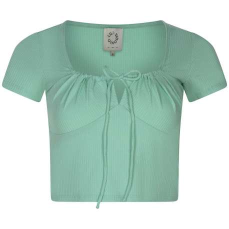 T-shirt turquoise côtelé à coupe crop top col rond et à manches courtes - Image 2