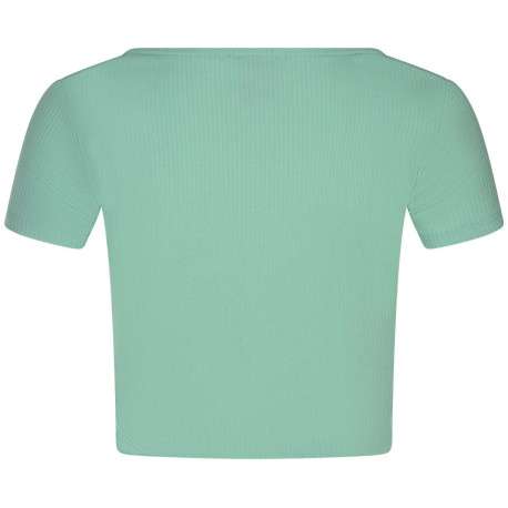 T-shirt turquoise côtelé à coupe crop top col rond et à manches courtes - Image 3